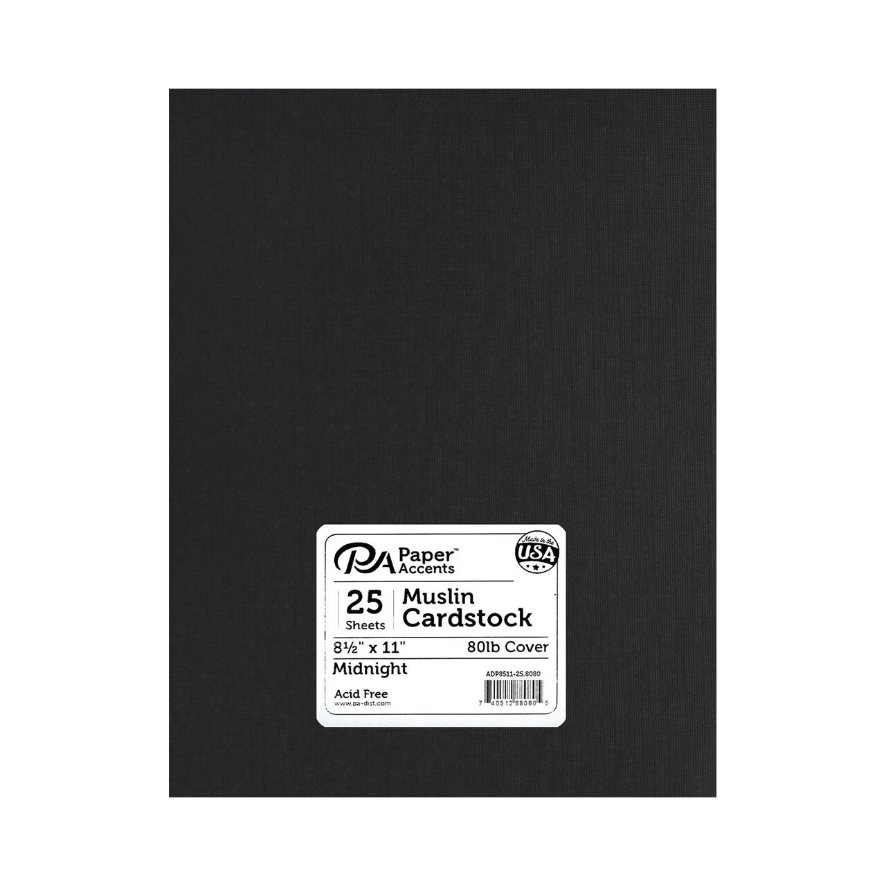 PA Paper Accents Textured Cardstock 8.5" x 11" Midnight, 80lb colored cardstock paper for card making, scrapbooking, printing, quilling and crafts, 25 piece pack